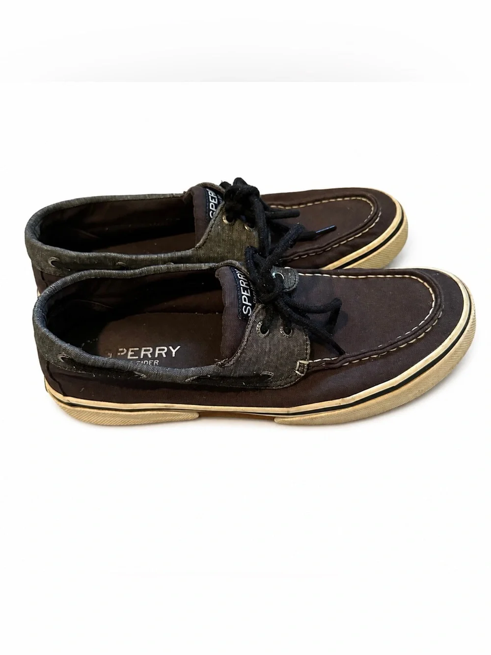 Sperry Top-Sider Men’s Boat Shoes Black Gray Canvas Lace Up Size 10 Casual